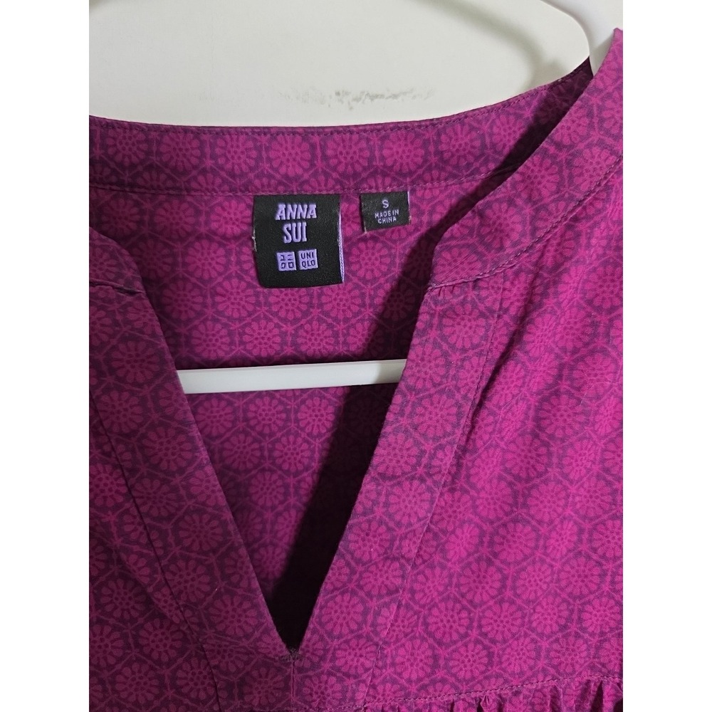 Anna Sui Womens Long Sleeve Print Dress Purple Size S Casual Lightweight - Picture 10 of 10